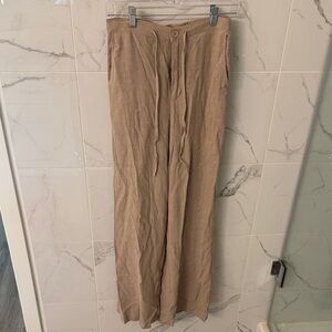 Z Supply Taupe Drawstring Straight-Leg Linen-Blend Pants